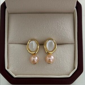 Elegant Gold Earrings and Pink Pearl Earrings